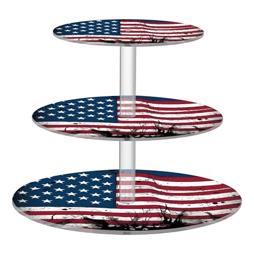 PYBUG American Flag 3 Tier Acrylic Cupcake Stands Tower,Dessert Table Display Set for Tea Party,Wedding,Birthday, Baby Shower