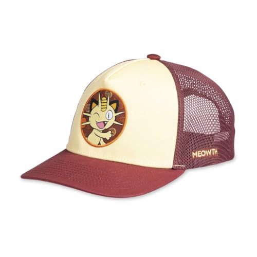 Chapeau rouge Meowth avec visière droite rigide et broderie originale adulte
