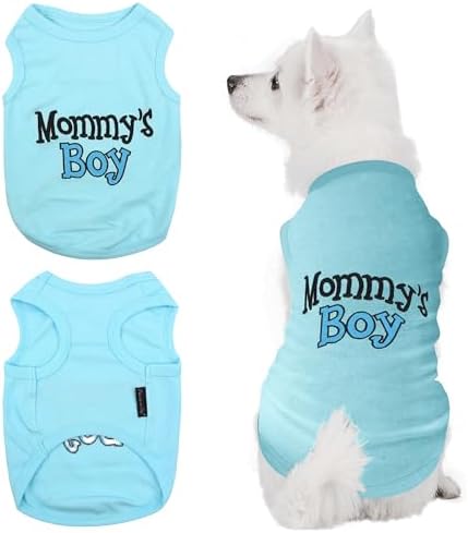 Parisian Pet Dog T-Shirt with Embroidered ‘Mommy’s Boy’ – 100% Cotton Boy Dog Clothes – Breathable Mamas Boy Dog Shirt – Machine Washable Dog Shirts for Small Dogs XXS