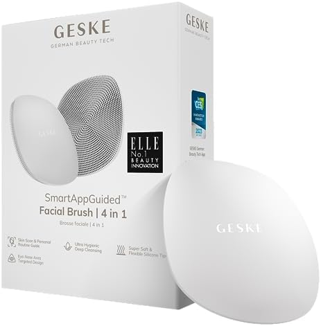 GESKE | Szczoteczka do twarzy SmartAppGuided 4 w 1 | Szczoteczka do twarzy | Miękka silikonowa szczoteczka | Profesjonalne oczyszczanie twarzy | Urządzenie do oczyszczania twarzy | Oczyszczanie skóry
