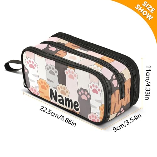 Image of Custom Cat Paw Prints Pencil Case Box Boys Girls Personalized Name Large Pencil Pouch Stationery Pen Bag Organizer for Kids Adults School Office