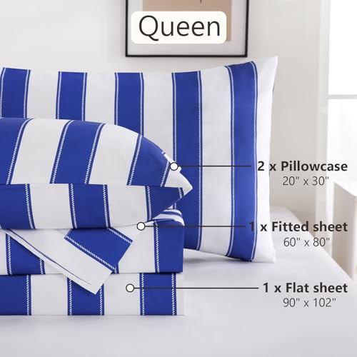 Image of MCO Navy Striped Sheets Set Queen 4Pieces, Ultra-Soft and Breathable