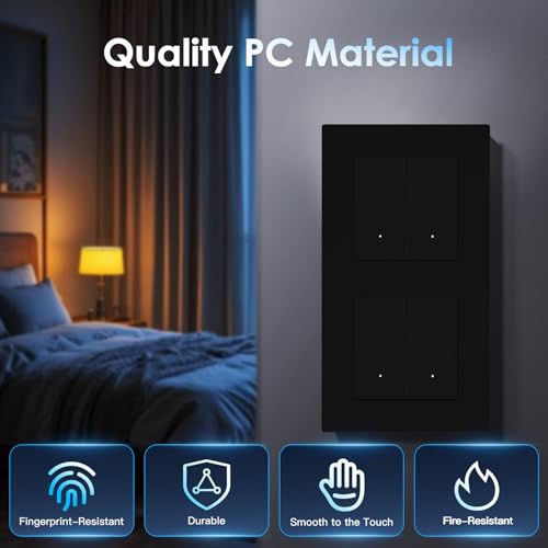 BSEED Smart WIFI Lichtschalter Unterputz, 2 Fach 1 Weg + 2 Fach 1 Weg, Wlan Wandschalter mit PC Rahmen, Intelligente Taster Schalter kompatibel mit Alexa/Google Home/Tuya/Smart Life, Schwarz