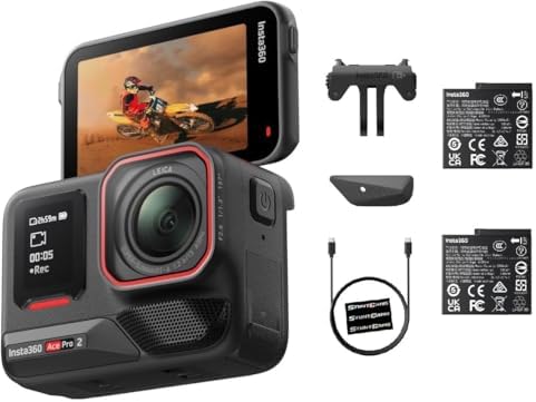 Insta360 Ace Pro 2 Dual Battery Bundle Waterproof 33ft Action Camera Lens 8K Large Sensor and Dual AI Editing Noise Reduction 1/1.3" Sensor, Leading Low Light Flip Up LCD Screen Sports Content