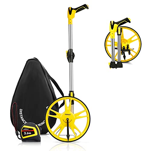 AIRAJ 12" Distance Measuring Wheel,Portable Three Fold Measures Up To 99999 ft,Folding Distance Measurement Wheel Tool,Commercial Counter Rolling Measuring Tool with Carrying Bag+Tape Measure