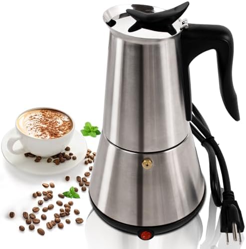 Stainless Steel Electric Moka Pot 6 Cup 300ml Express Coffee Make...