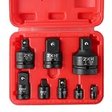 ZKH Impact Socket Adapter and Reducer Set, 8 PCS Drill Socket Sdapter with Case for Impact Driver Conversions, 1/4' 3/8' 1/2' 3/4', Cr-Mo