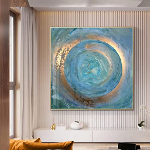 Peinture sur toile abstrait bleu feuille d'or 50x50cm