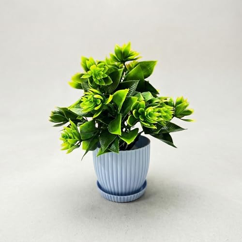 Image of Dekorly Artificial Potted Plants, Artificial Plastic Eucalyptus Plants Small Indoor Potted Houseplants, Small Faux Plants for Home Decor Bathroom Office Farmhouse (Round Multicolor-8)