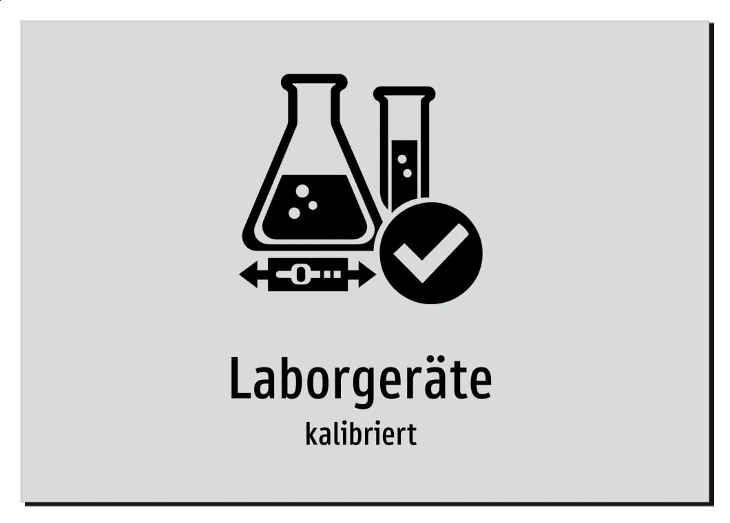 Laborgeräte - kalibriert | Aluminiumschild A2, 594 x 420mm | mit Symbolgrafik und Text
