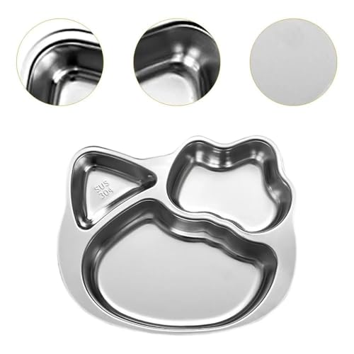 Image of Happy Hues Stainless Steel Divided Meal Plate Tray-3 Compartments Dinner Dish for Baby (Kitty)