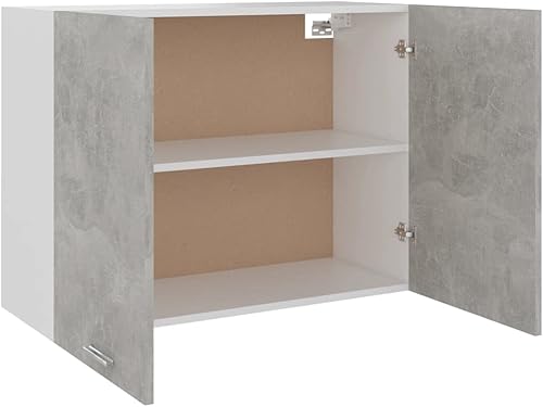 Miniatura 6 de Armario colgante gris concreto de 31.5 x 12.2 x 23.6 pulgadas, madera de ingeniería, armario alto montado en la pared, Gabinetes para cocina, sala