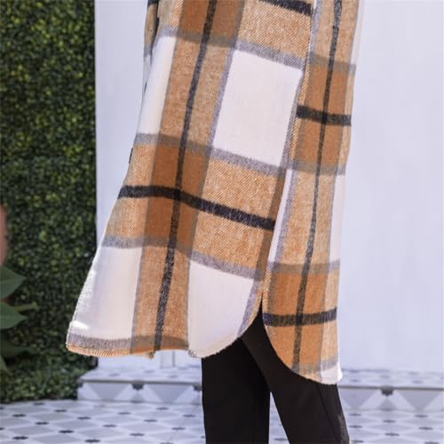 Juniors Plaid Long Jacket Coats for Women Turtle Neck Fall Winter Outerwear 20253