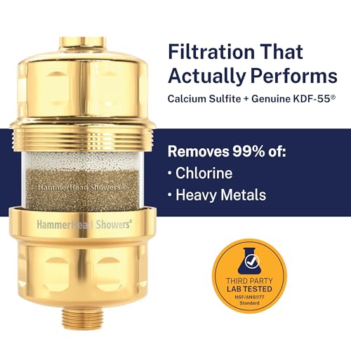 Image of HammerHead Showers Solid Metal Shower Head Filter - KDF 55 Shower Filter, High Pressure Universal Shower Filters to Remove Toxic Chemicals - Removes Chlorine and Heavy Metals - Polished Brass