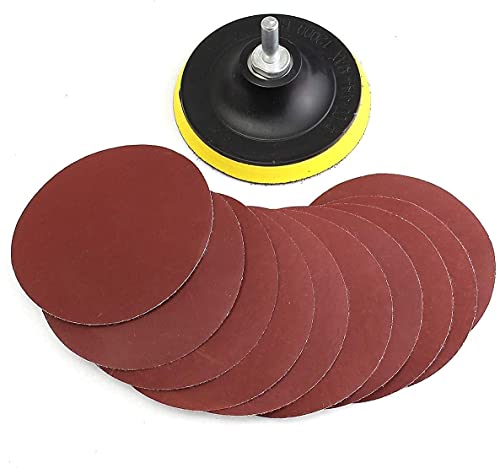 Image of AASONS Sand Paper (5 inch) 125mm Hook and Loop Sanding Discs Sandpaper For Grinder And Drill Machine With Backing Pad And Adaptor (M10 Pad + 10 Wheels Of 120 Grit)