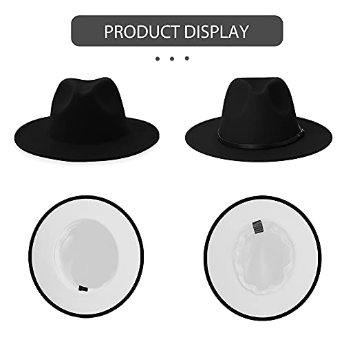 Image of jingsha Fedora Hats for Men & Women Wide Brim Fedora Felt Panama Hat Men's Dress Hats with Belt Buckle