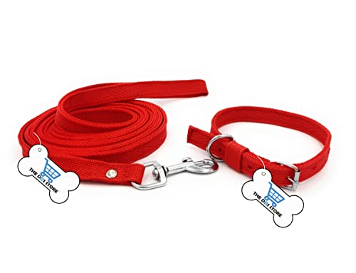 Image of Dog Training Lead 10.FT Long Rope Cotton Nylon Webbing Recall Obedience Line Leash for Pet Best for Small to Medium Breed Dogs (10.Feet Leash & Collar 0.75 inch, Red)