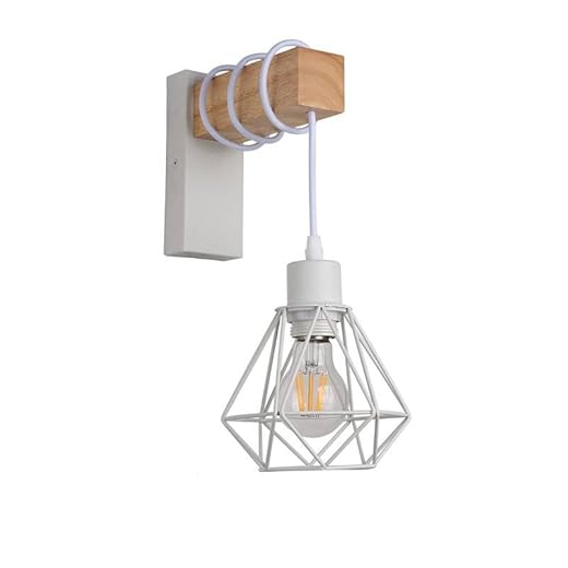 B·LED BARCELONA LED Ledaplique de pared vintage en diseño industrial, lámpara retro de acero y madera, color Blanco, marrón, casquillo E27 (LM133-B-Y)