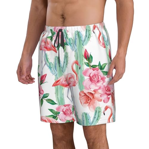 Men's Beach Shorts Swim TrunksFun Patterns Cactus Flamingo Rose Flowers Print for Surfing Running Summer Vacation2
