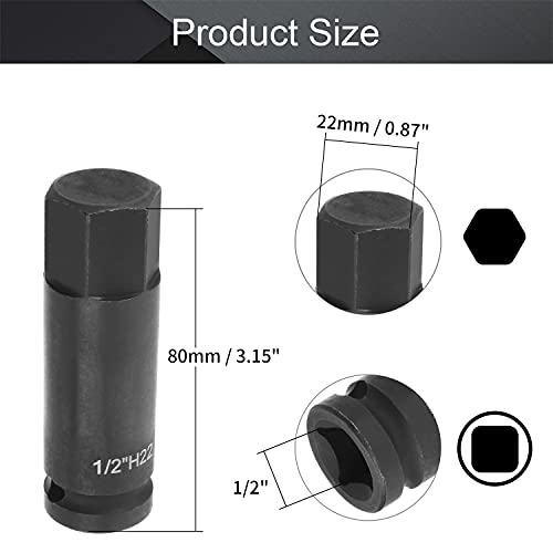 Utoolmart Hex Impact Bit Socket, 1/2-Inch Drive Allen Bit Socket, 22mm Hex Impact Socket, Cr-Mo Steel, Master Impact Hex Driver, 1pcs