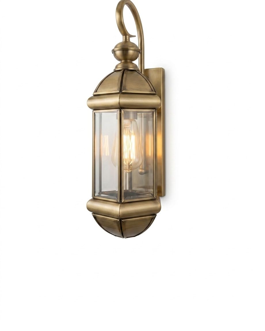 Clear Glass Outdoor Wall Light with Golden Holder, Decorative Exterior Wall Sconce for Garden, Balcony, Patio, Staircase, Terrace, Modern Wall Lamp (Bulb Not Included)-image-44