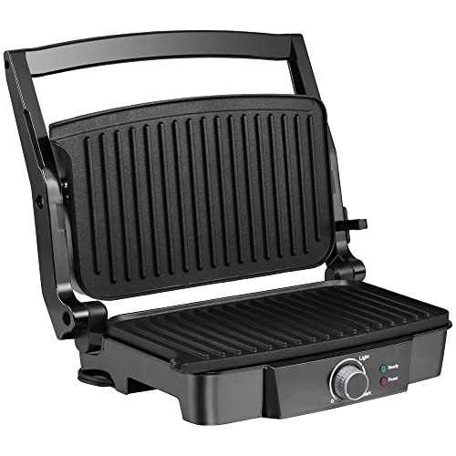 Homcom 3-In-1 Panini Press Grill, Stainless Steel Countertop Sandwich Maker With Non-Stick Double Plates, Locking Lids And Removable Drip Tray, Opens 180 Degrees, Silver / Black #TOP14