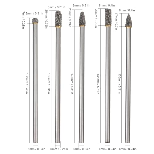 Set de 5 fresas rotativas de carburo 6x8mm miniatura 3