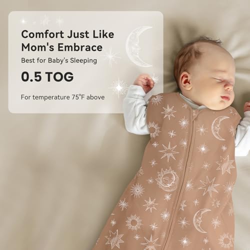 Image of Baby Sleep Sack 0-6 Months 3 Pack 100% Cotton Lightweight 0.5 TOG Wearable Blanket Baby Sleep Bag with 2-Way Zipper for Newborn Infant Toddler Beige