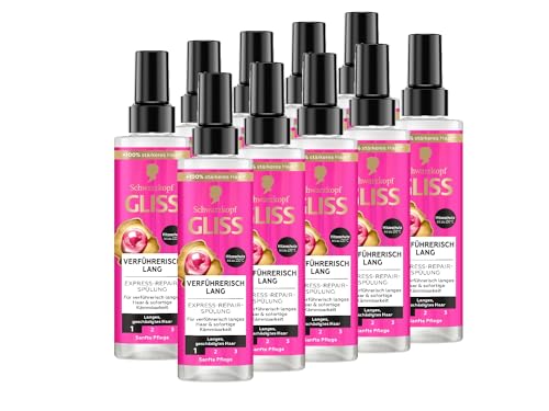 Gliss Kur Gliss Express-Repair-Spülung Verführerisch Lang (10x 200 ml), Haarspülung für verführerisch langes Haar, Pflegespülung mit Hitzeschutz für Schutz vor zukünftigen Haarschäden