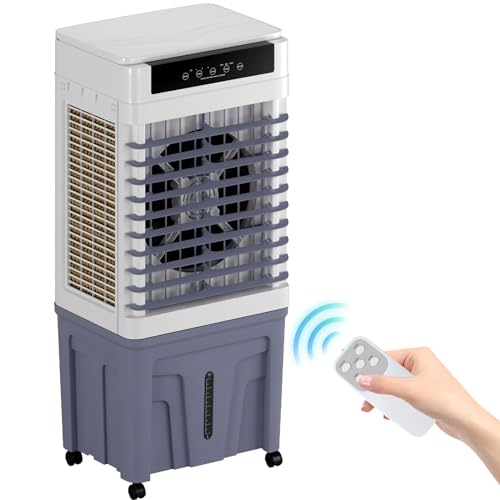 TABU 3531CFM Evaporative Air Cooler, 3-in-1 Portable Swamp Cooler with 11.9-Gal Water Tank, Cooling,Fan & Humidifier,120° Oscillation,3 Wind Speeds,7.5H-Timer,Remote Control,Ice Packs,Grey
