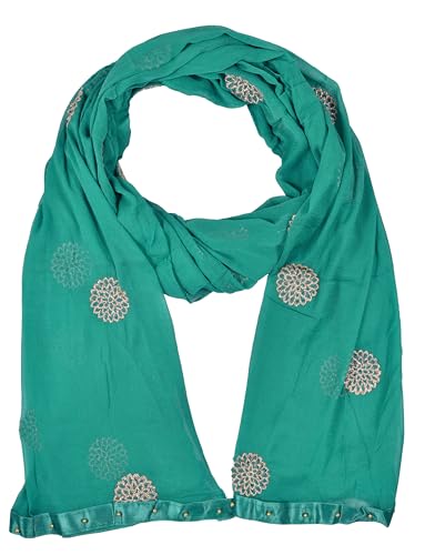 Image of YOUTHQUAKE Golden Floral Embroidery Work Chiffon Dupatta for Womens & Girls with Fancy Moti Lace