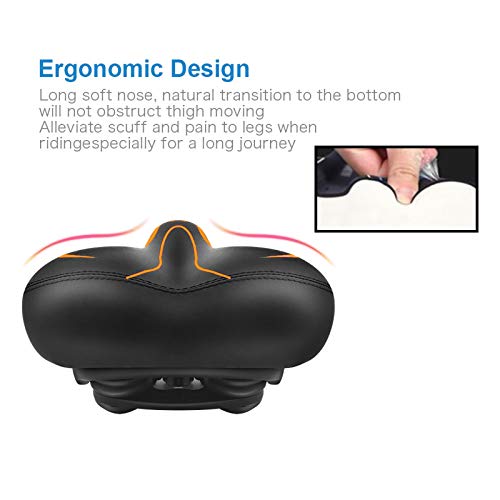 BLUEWIND Most Comfortable Bicycle Seat, Bike Seat Replacement with Dual Shock Absorbing Ball Wide Bike Seat Memory Foam Bicycle Gel Seat with Mounting Wrench (Orange)