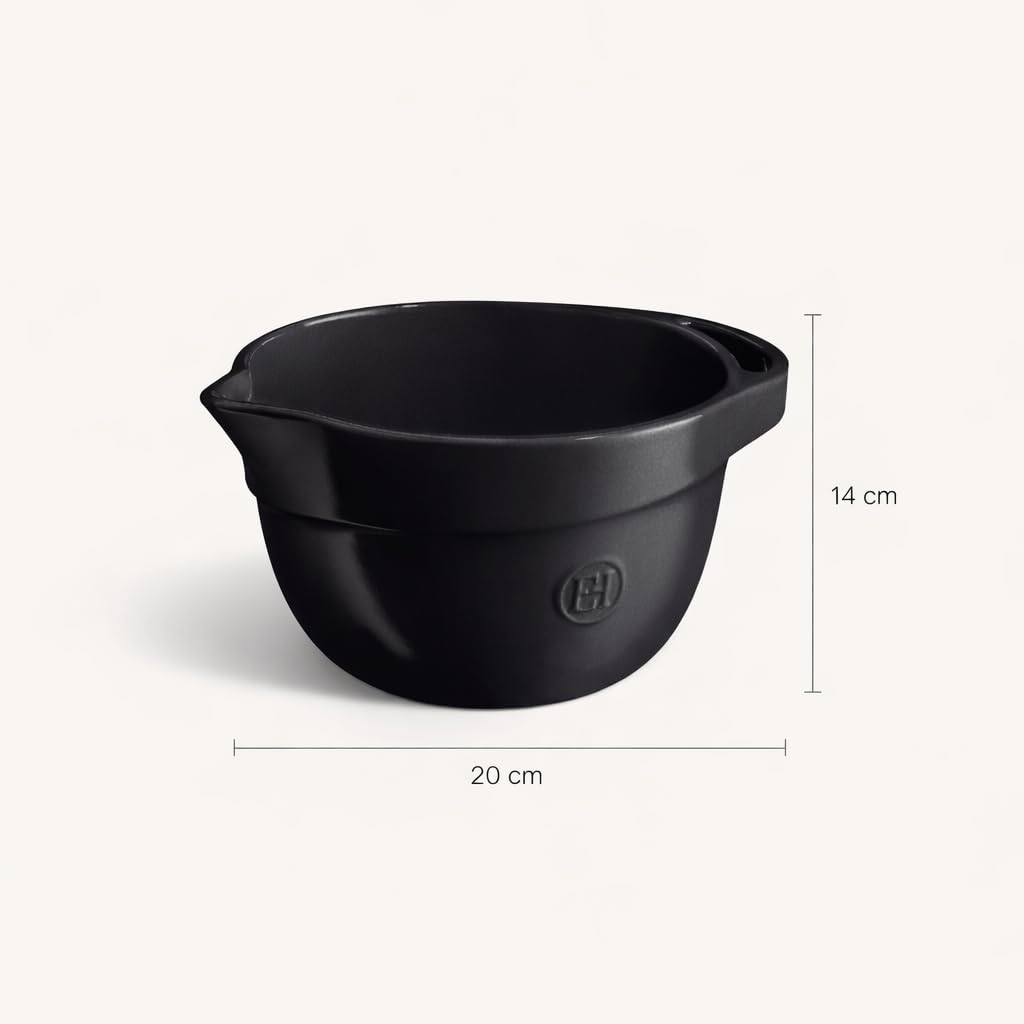 Emile Henry Bol de Préparation 2,5 L – Céramique Haute Résistance HR® – Mélange Facile et Versement Précis – Coloris Truffe – Fabriqué en France