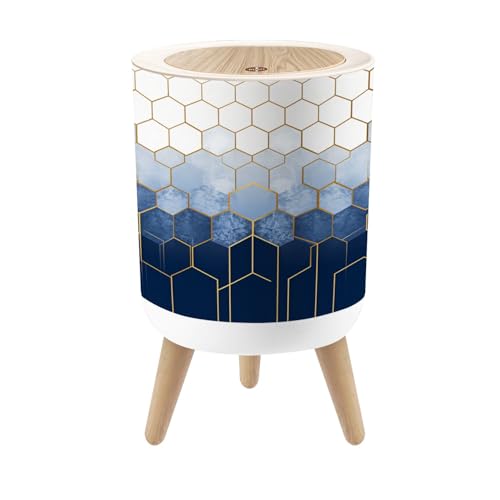 Pequeña Caneca de Basura con Tapa 1.8 Galones Azul y Dorado