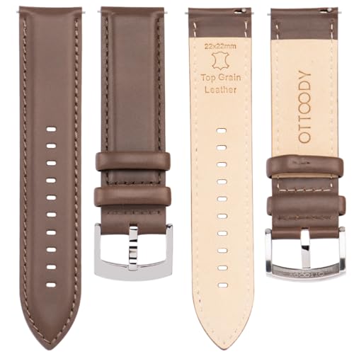 Image of OTTOODY Leather Watch Bands Quick Release, Elegant Top Grain Leather Watch Straps for Men & Women, Choice of Color & Width - 18mm, 19mm, 20mm, 21mm or 22mm Wristbands Bracelet for Watch & Smartwatch
