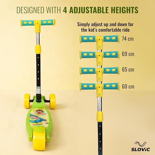 Image of Slovic Kick Scooter for Kids 3+ Years with Adjustable Handle Height | 3 Wheels Kids Scooter Toys | Foldable Kick Skating Cycle | Scooter Birthday Gift for Kids | 50 KG Weight Capacity | BIS Approved