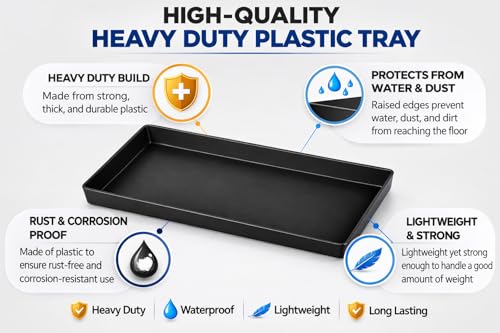 Image of Set of 2 Heavy Duty Plastic Utility Trays for Tubular Battery, Plant Pots, Seedlings & Nursery | Drip Water Collection, Gardening & Soil Mixing | Black Colour (2 Set Tray)