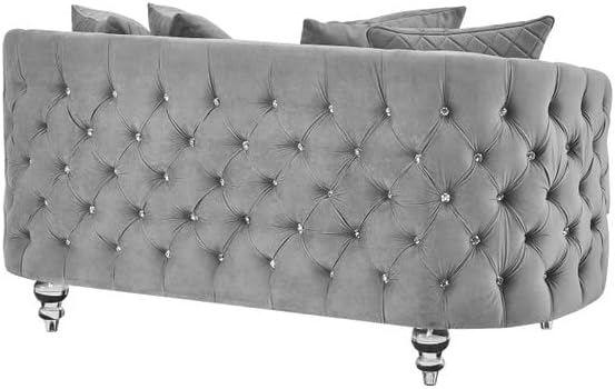 3Pc Couch Set Grey Chesterfield Modern Luxury Love Seat Sofa Chair Living Room Furniture