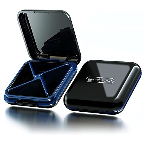 Pillendoosje 4 vakken, kleine pillendoos voor reizen buiten, opbergdoos, medicijndoos, medicijnenbox, tabletorganizer, case, pillendoosje draag hem mee (zwart)