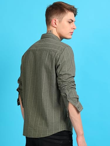 Image of StitchX Men's Full Sleeve Textured Casual Spread Collar Shirt