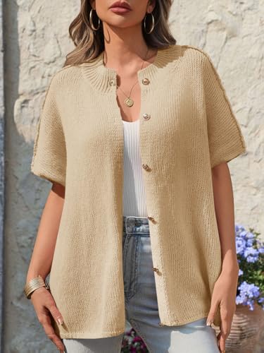 Image of Saodimallsu Womens Short Sleeve Cardigan Sweaters Button Down Lightweight Knit Cardigans
