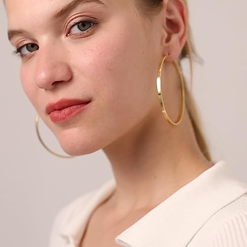 LOUMILEO Sterling Silver Hoop Earrings Large Silver Hoop Earrings for Women Lightweight Big Hoops Earring Hypoallergenic Thin Hoops Earring for Women 30/40/50/60/65/70MM2