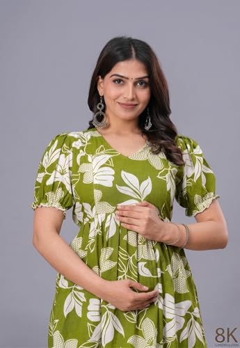 Image of Women's Maternity Feeding Dresses for Women, Easy Breastfeeding Dress, Cotton Blend Anarkali Dress with Nursing Zip for Pre & Post Pregnancy