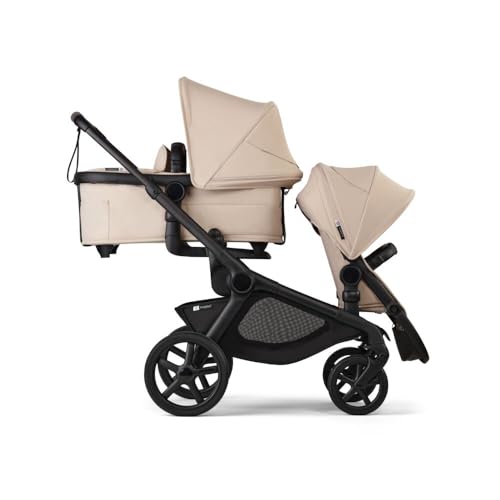 Bugaboo Kangaroo All-Terrain Single-to-Double Tandem Stroller for Infant and Toddler and Kangaroo Sibling Seat for Second Child and Upper Adapter, One-Hand Operation, Large Bassinet - Taupe