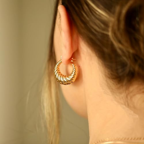 Gold Hoop Earrings for Women No Tarnish - Dainty Gold Earrings Trendy 14K Gold Plated Hypoallergenic Chunky Twisted Hoops Earring for Women Fashion Jewelry Gift
