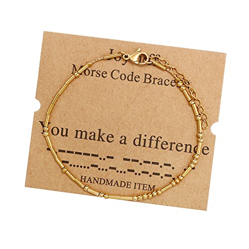 Image of JoycuFF Inspirational Morse Code Bracelets for Women Silver Beads Jewelry Encouragement Mantra Gifts for Her