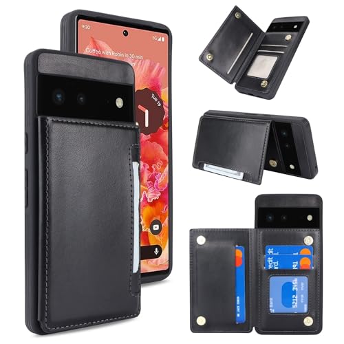 iCoverCase Compatible with Google Pixel 6 Case with Card Holder Wallet Phone Case for Women Men [RFID Blocking] PU Leather Protective Wallet Case for Pixel 6 (Black)