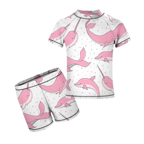 Pink Whales Sharks NarwhalChildren's Swimsuits Boys Two Piece Suit7-9Y（120cm）