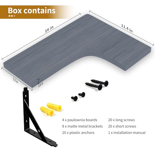 Image of ROMGUAR CRAFT Corner Floating Shelves Wall Mounted Set of 4, Rustic Wood Storage Display Shelves for Home Decor, Bathroom, Kitchen, Bedroom, Living Room, Office (Grey)
