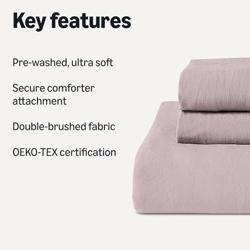 Amazon Basics 3-Piece Brushed Microfibre Bedding Set, Extra Soft, Relaxed Lived-In Look with Natural Creases, No Ironing Required, King size, Duvet Cover 225x220 cm & 2 Pillowcases 50 x 80 cm, Purple - Image 2